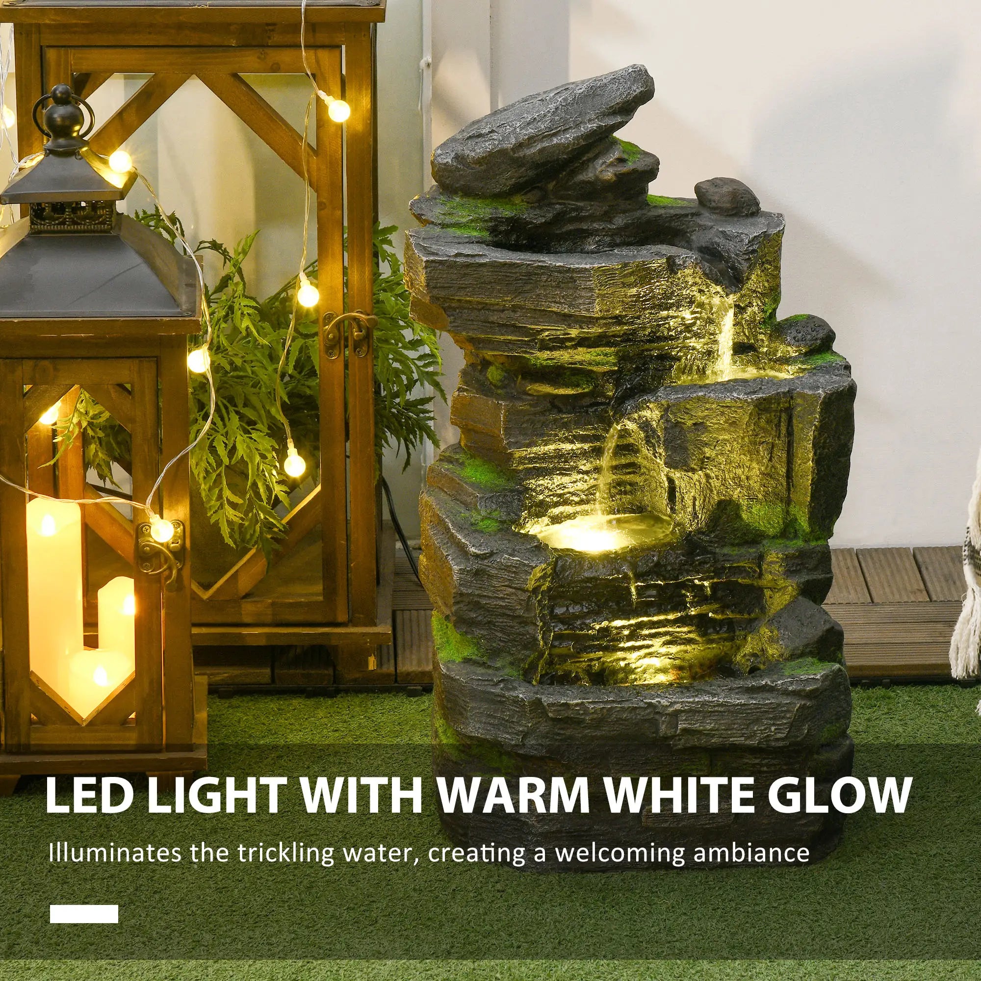 4-Tier Outdoor Water Fountain, LED Lights, Adjustable Flow, 22.4-inch Resin Water Fountains at Gallery Canada