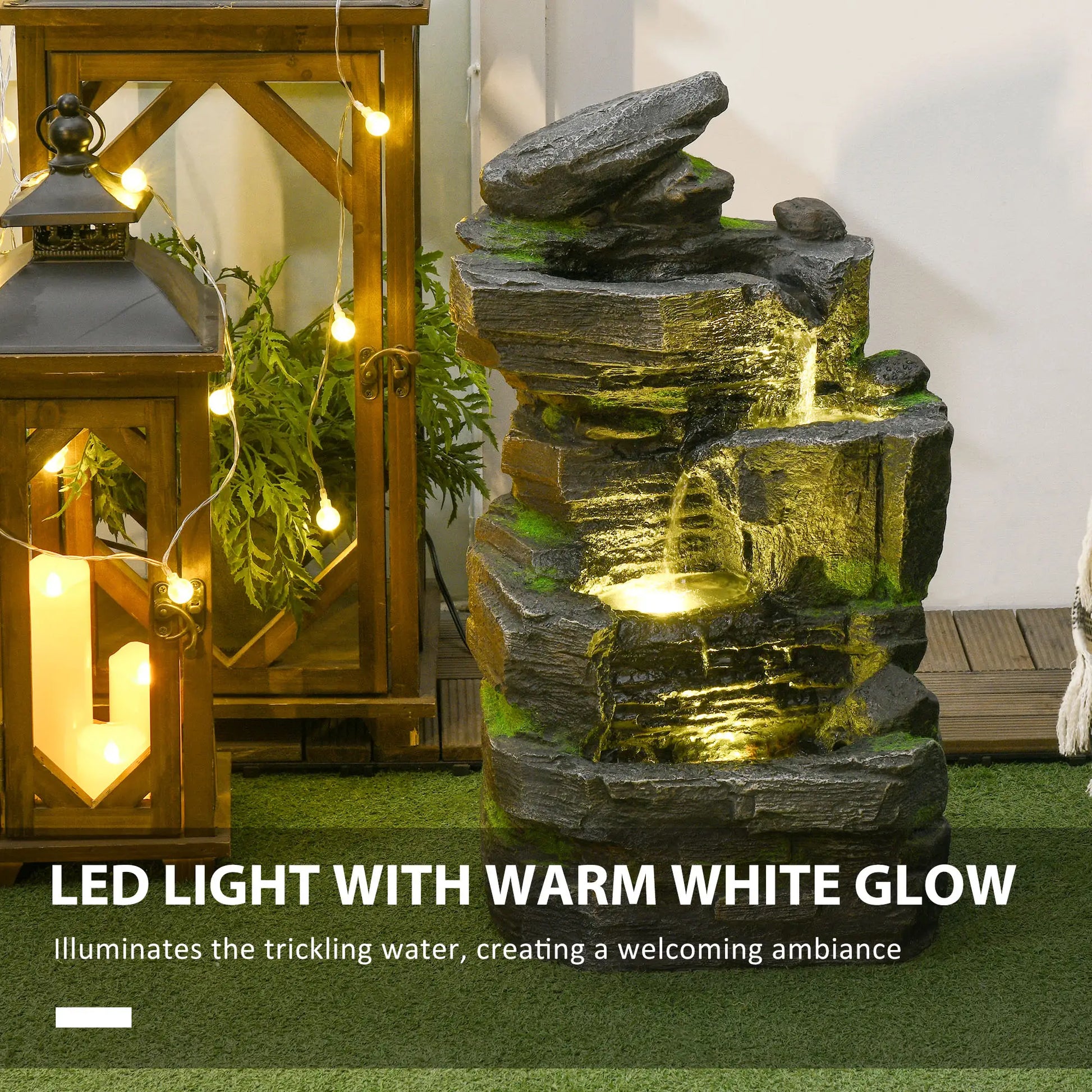 4-Tier Outdoor Water Fountain, LED Lights, Adjustable Flow, 22.4-inch Resin Water Fountains at Gallery Canada