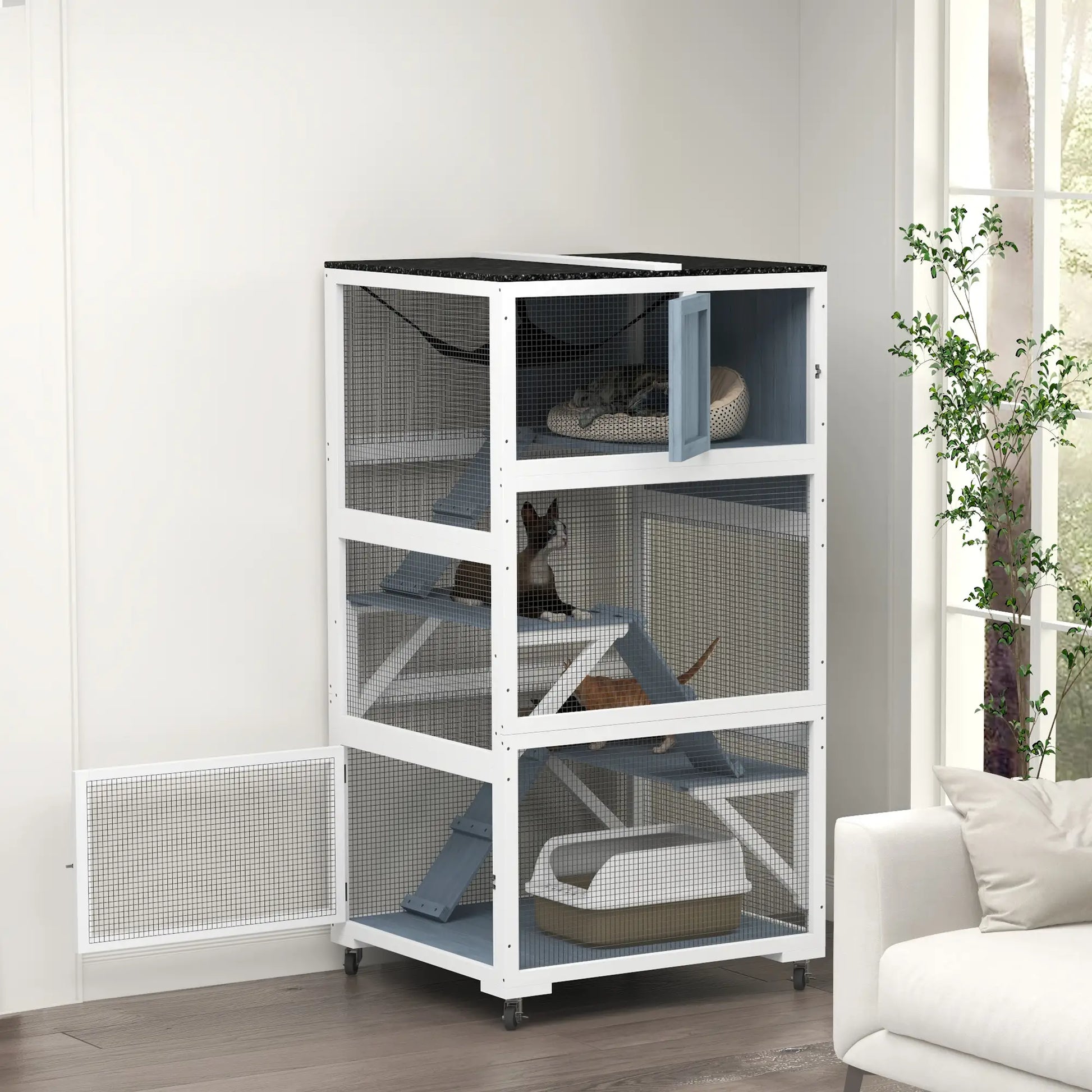 34" L Cat Enclosure on Wheels, Hammock, Platforms, Grey Outdoor Cat Enclosures at Gallery Canada