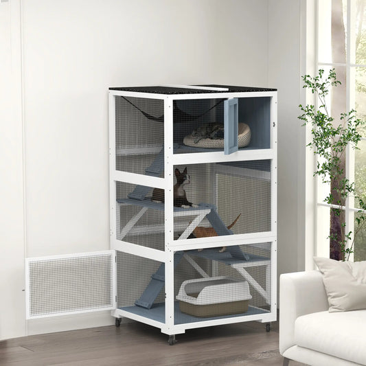 34" L Cat Enclosure on Wheels, Hammock, Platforms, Grey Outdoor Cat Enclosures Light Grey, Grey, Black at Gallery Canada