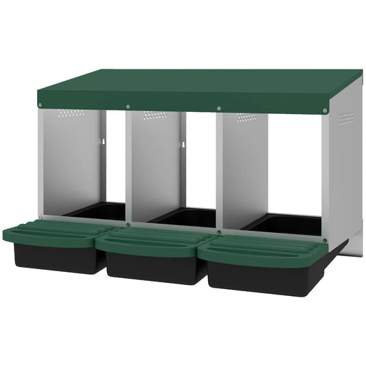 Chicken Nesting Boxes, 3 Compartment Metal Nesting Boxes for Chicken Coop, Egg Laying Boxes with Lid Cover Chicken Coops Silver, Green, Black at Gallery Canada
