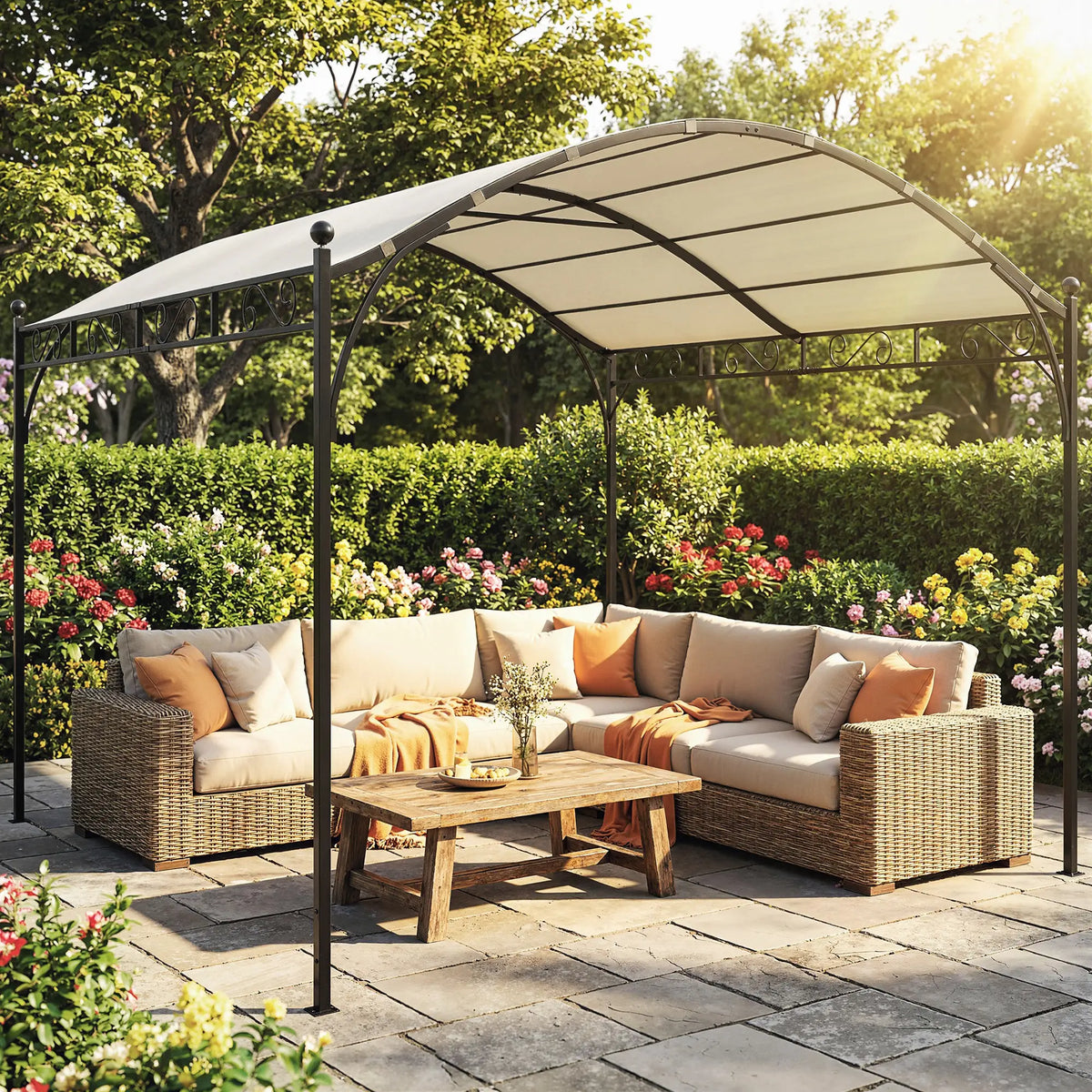 10' x 10' Outdoor Pergola, Galvanized Steel Frame, UV30+ Canopy, Cream White