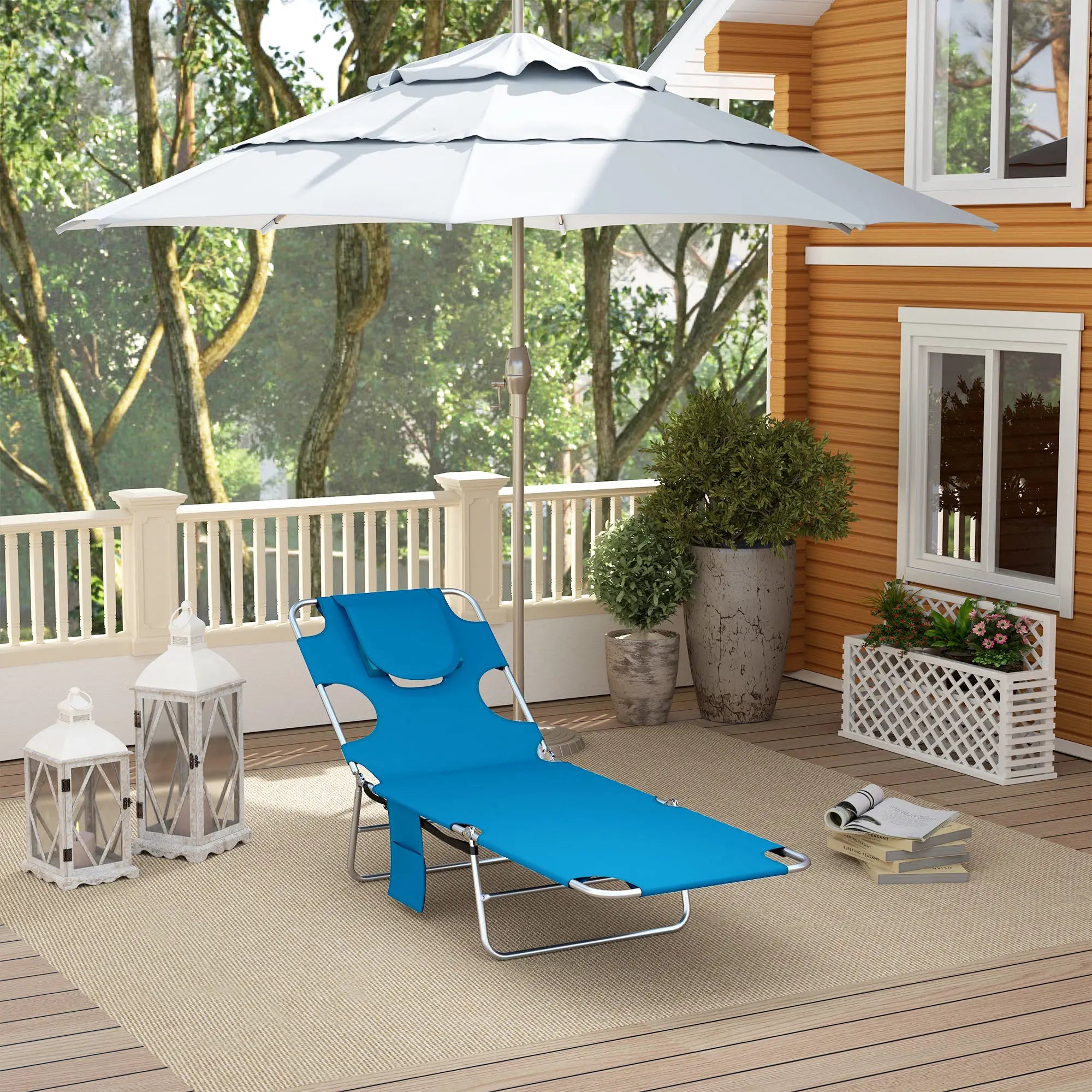 Folding Outdoor Lounge Chair, 5-Level Tanning Chair, Blue Lounger Chairs at Gallery Canada
