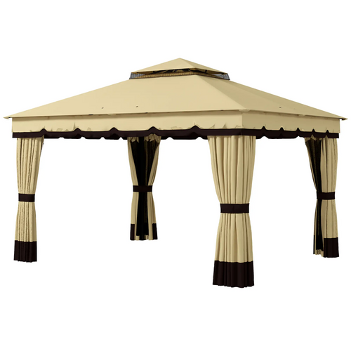 10' x 12' Double Roof Gazebo, Outdoor Canopy with Netting, Curtains