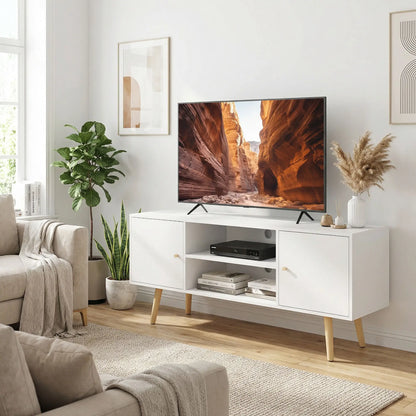 TV Stand for 55 Inches, Storage Shelves, Wood Legs, White TV Stands at Gallery Canada
