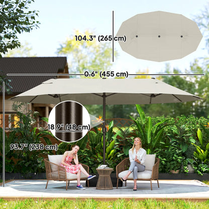 15' Outdoor Patio Umbrella, Twin Canopy Sunshade, Steel Table, Cream Sun Umbrellas at Gallery Canada
