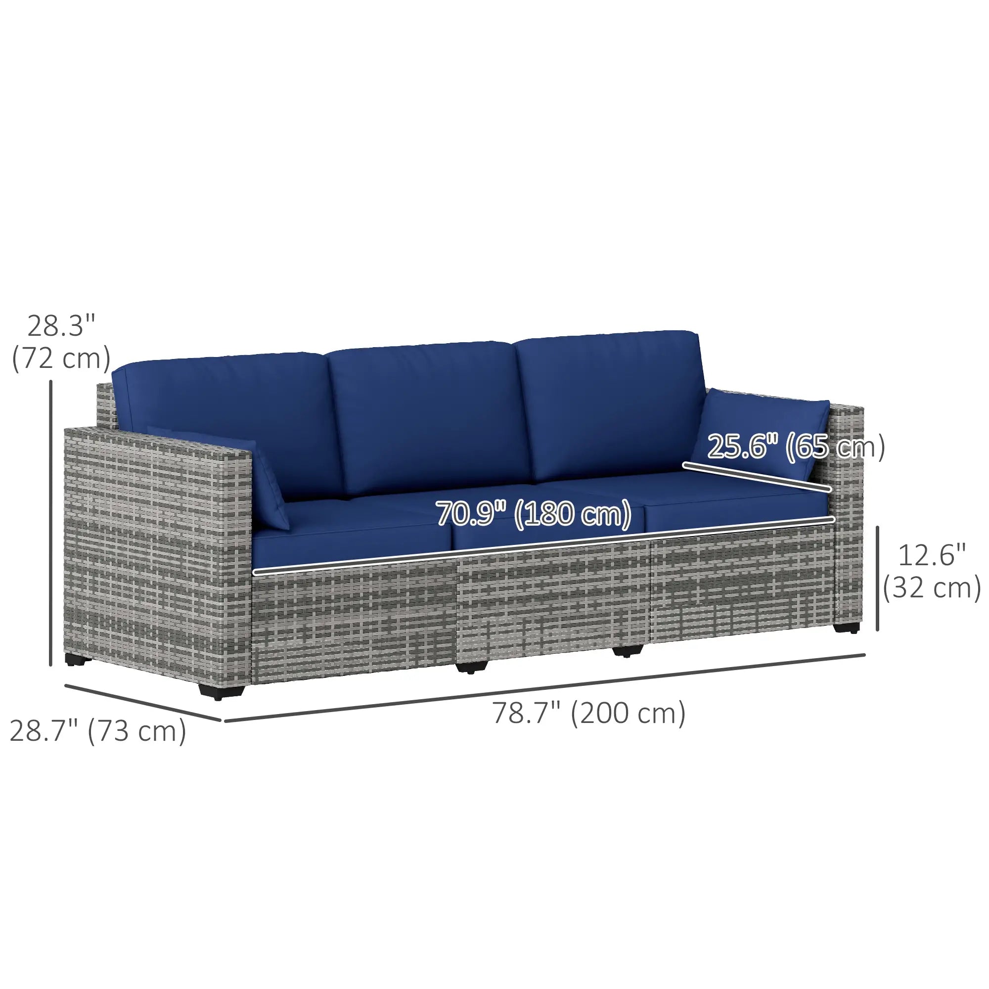 3-Seater Outdoor Sofa with Cushions, PE Rattan, Dark Blue Patio Furniture Sets at Gallery Canada
