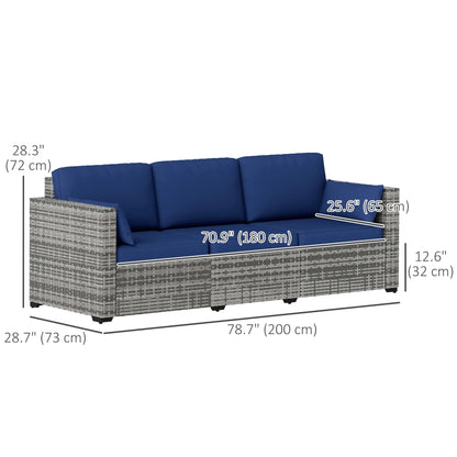 3-Seater Outdoor Sofa with Cushions, PE Rattan, Dark Blue Patio Furniture Sets at Gallery Canada