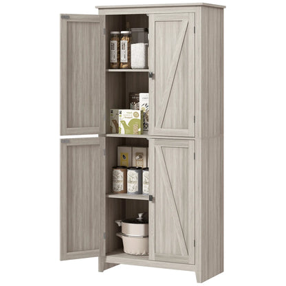 72" Freestanding Storage Cabinet, Kitchen Pantry with Doors, Shelves, Grey Kitchen Pantry Cabinets at Gallery Canada