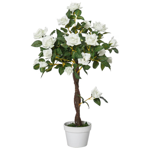 3FT White Rose Artificial Plant In Pot, Fake Plant For Indoor Decor, White