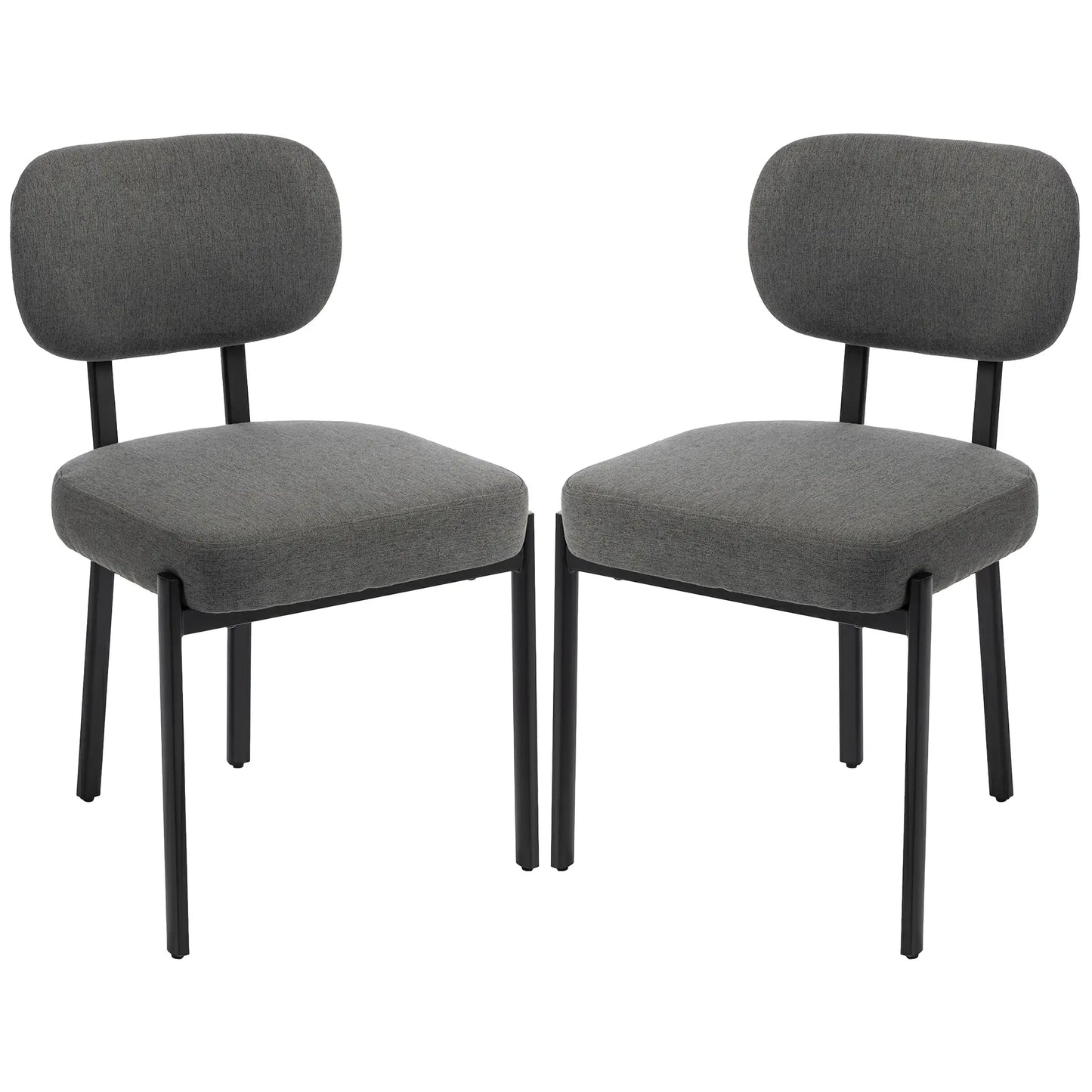 Set Of 2 Upholstered Grey Linen Kitchen Dining Chairs, Grey