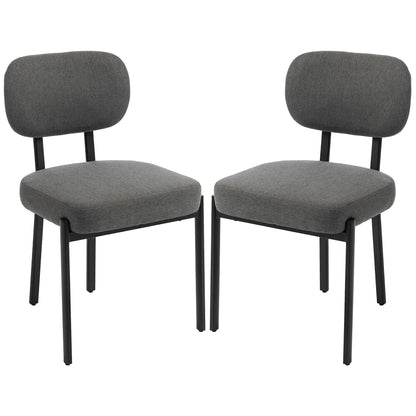 Set Of 2 Upholstered Grey Linen Kitchen Dining Chairs, Grey