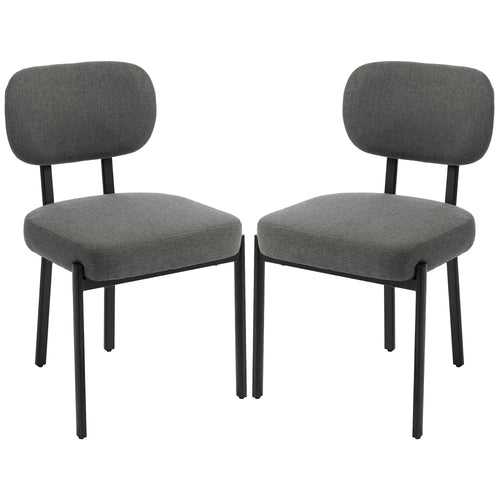 Set Of 2 Upholstered Grey Linen Kitchen Dining Chairs, Grey