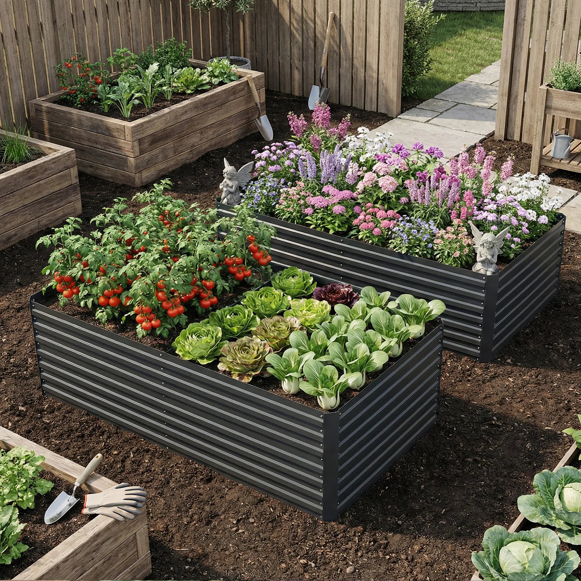 Galvanised Raised Garden Bed Set, 6 x 3 x 2 ft, Dark Grey Galvanized Planter Boxes at Gallery Canada