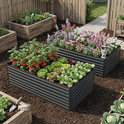Galvanised Raised Garden Bed Set, 6 x 3 x 2 ft, Dark Grey Galvanized Planter Boxes at Gallery Canada
