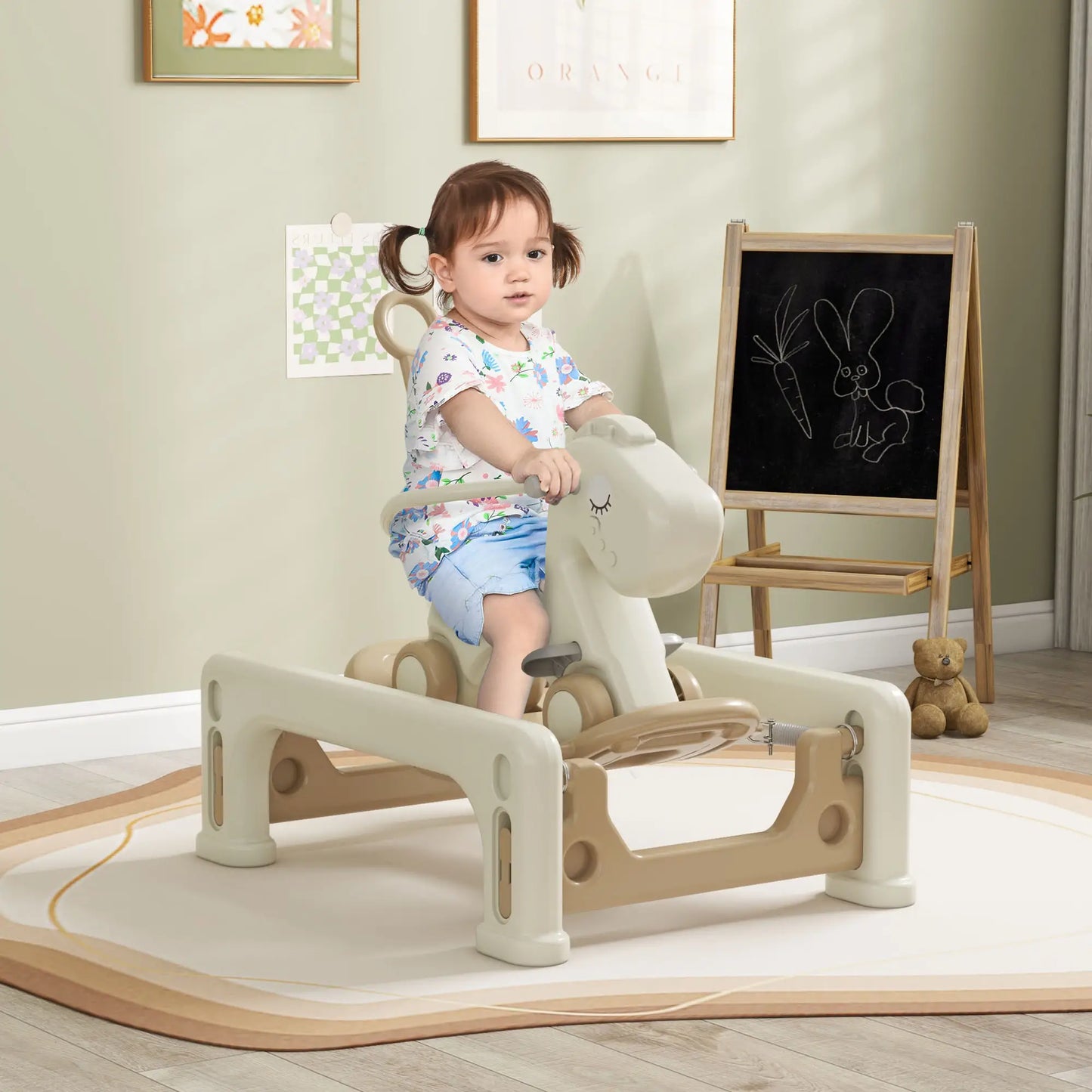 5 in 1 Rocking Horse for Toddlers, Balance Board, Push Handle, 4 Wheels Rocking Horses at Gallery Canada