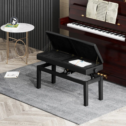 Height Adjustable Piano Bench with Storage, PU Leather Tufted, Black Piano Benches at Gallery Canada