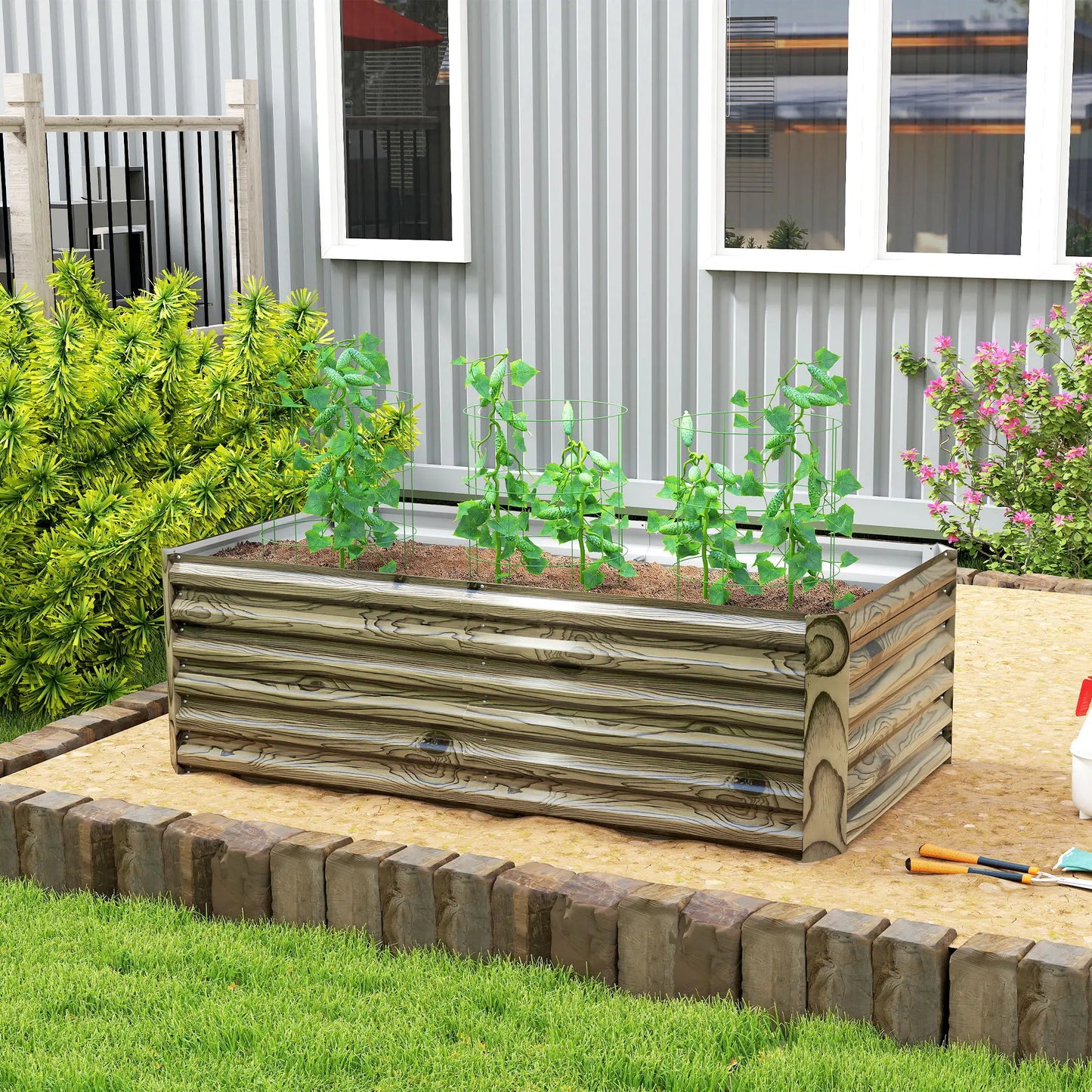 6' x 3' x 2' Raised Garden Bed, Galvanized Planter Box, Light Wood Effect Galvanized Planter Boxes at Gallery Canada