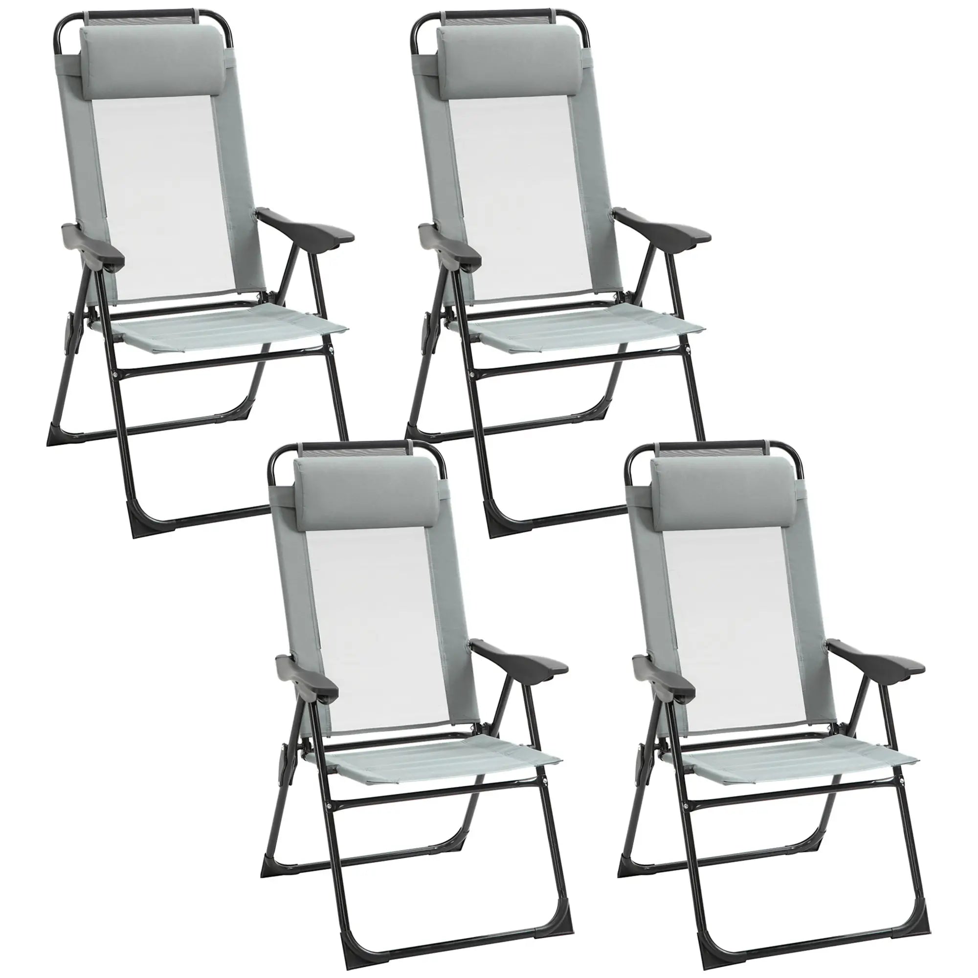 4 Camping Chairs, Adjustable Backrest, Removable Headrest, Grey Patio Chairs Grey at Gallery Canada