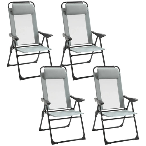4 Camping Chairs, Adjustable Backrest, Removable Headrest, Grey