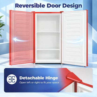 Upright Freezer 2.1 Cubic Feet, Reversible Door, 2 Shelves, Red