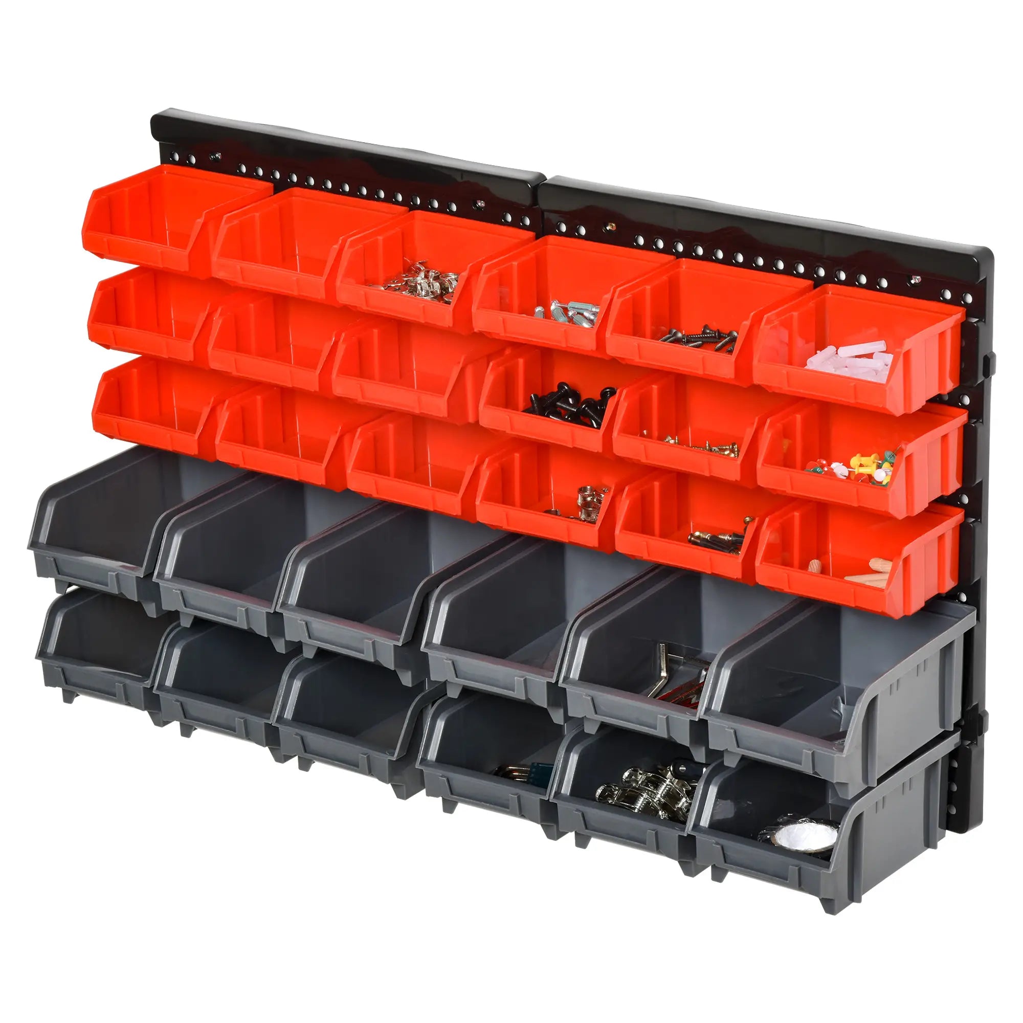 Wall Mounted Storage Bin Rack, 30 Bins, Pegboard, Garage Workshop, Red Tool Organizers Red, Grey at Gallery Canada