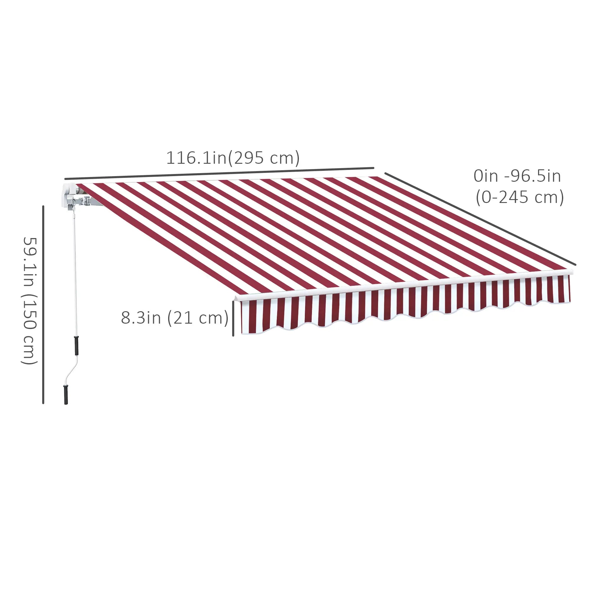 10' x 8' Manual Retractable Awning, Sun Shade Canopy, Aluminum Frame, UV Protection, White Stripe, Wine Red Patio Awnings at Gallery Canada