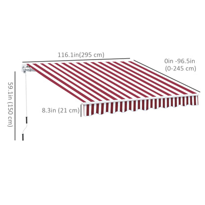 10' x 8' Manual Retractable Awning, Sun Shade Canopy, Aluminum Frame, UV Protection, White Stripe, Wine Red Patio Awnings at Gallery Canada