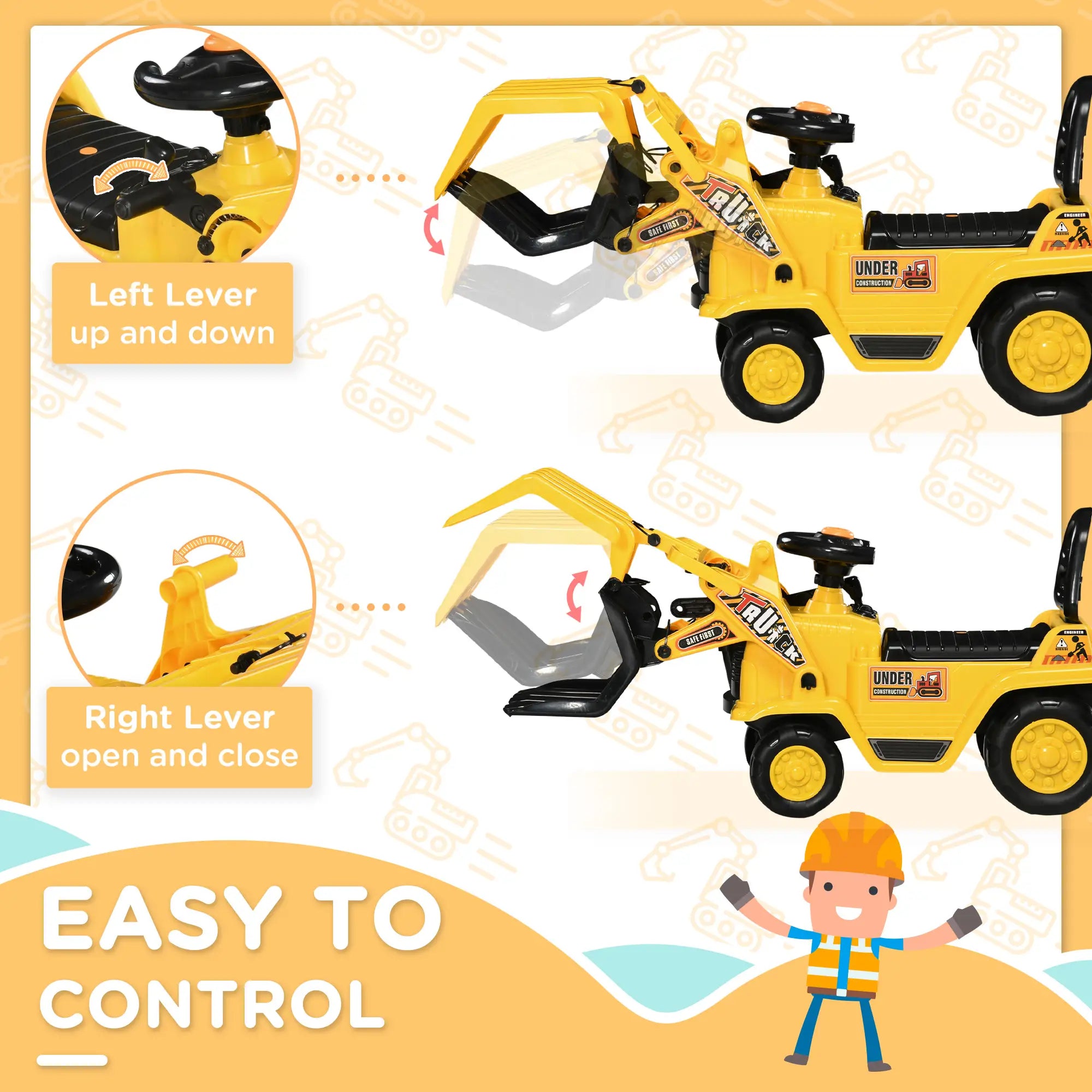 Ride On Excavator Toy, Realistic Sound, 32.7