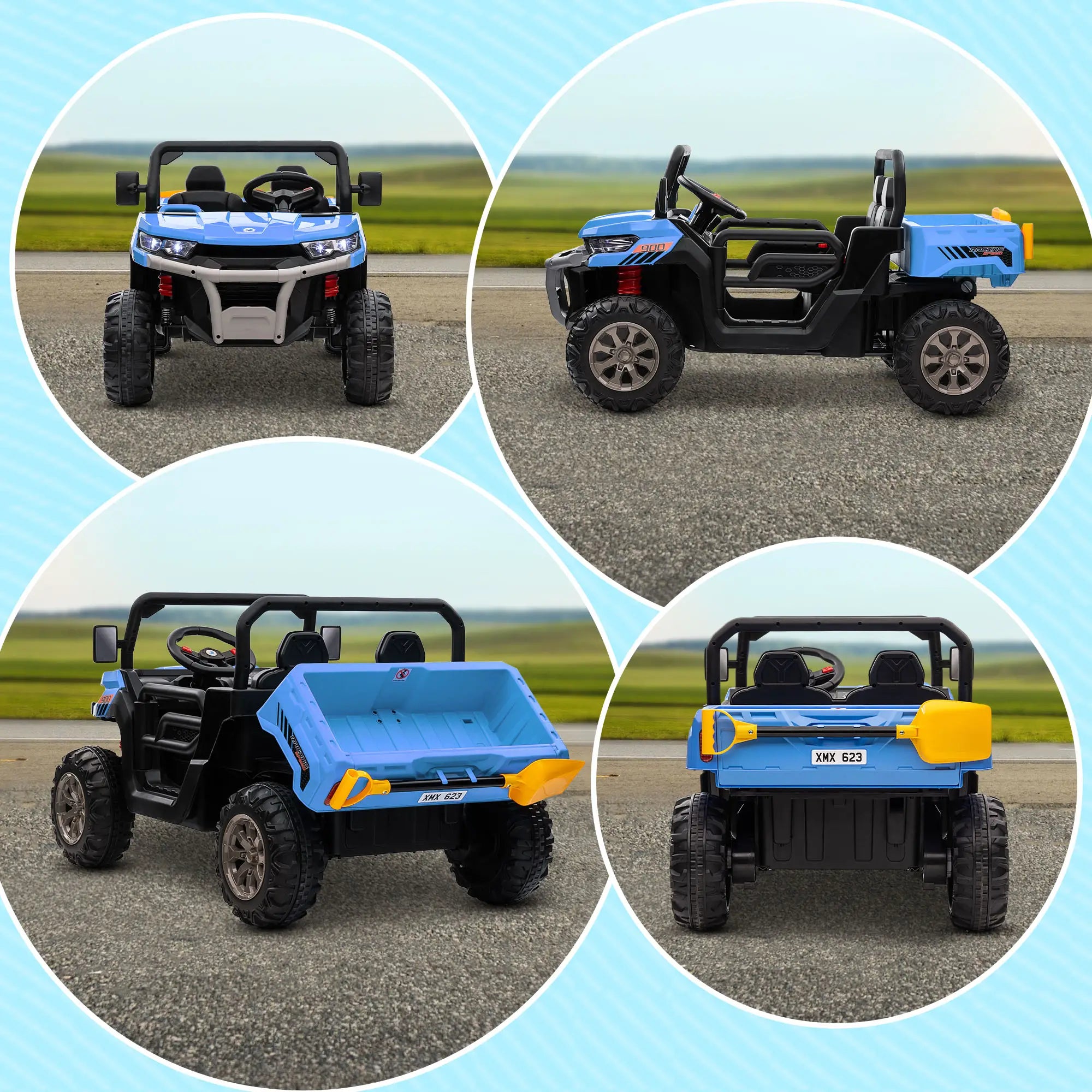 12V Ride on Car, Electric Bucket, Two-Seater, Blue Electric Toy Cars at Gallery Canada