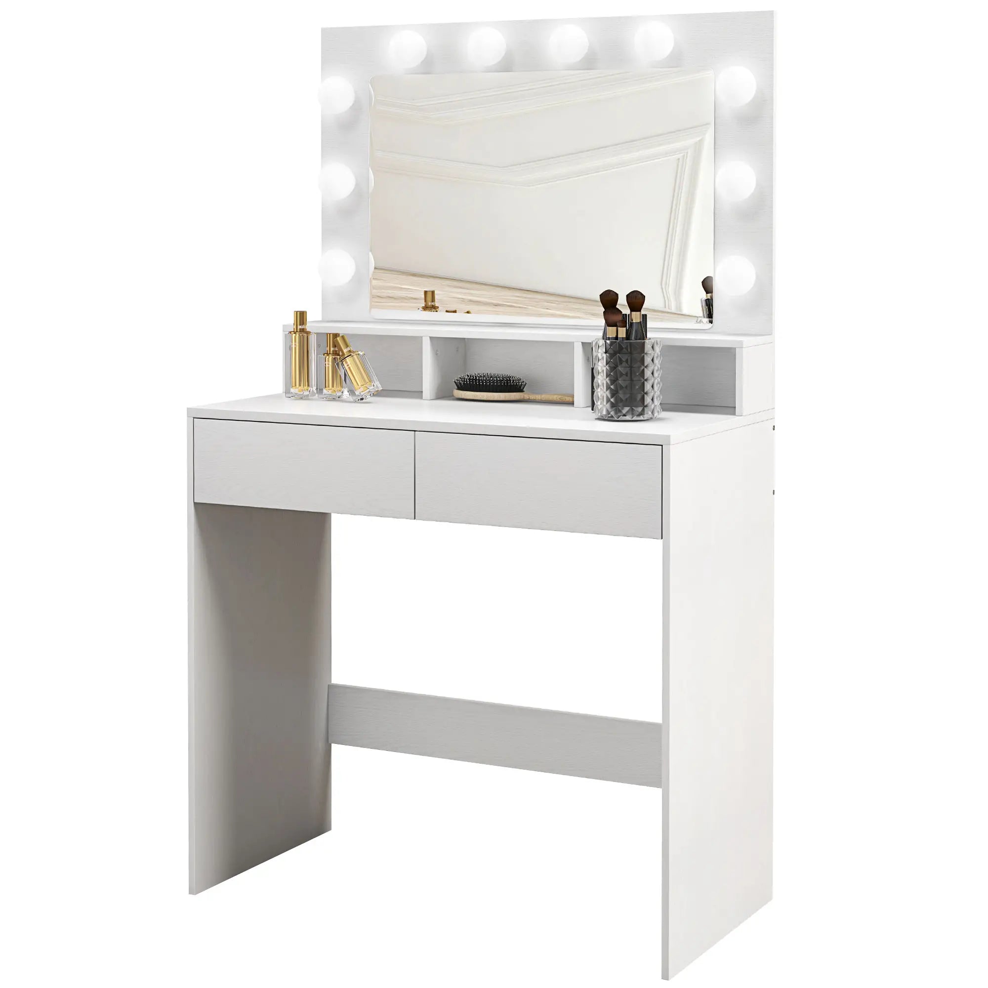 Vanity Table with LED Mirror, Drawers, for Bedroom, White Dressing & Vanity Tables White at Gallery Canada