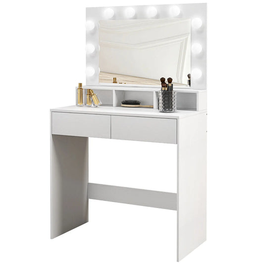 Vanity Table with LED Mirror, Drawers, for Bedroom, White Dressing & Vanity Tables White at Gallery Canada