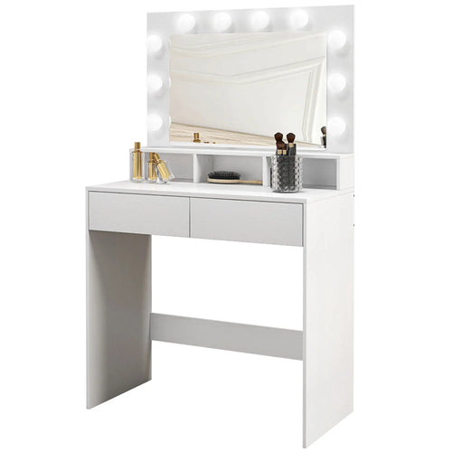 Vanity Table with LED Mirror, Drawers, for Bedroom, White