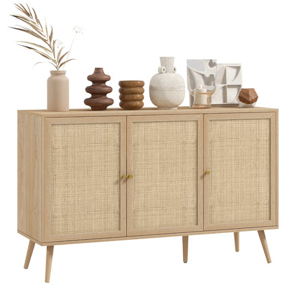 Boho Kitchen Sideboard Cabinet, Shelves, Wood Legs, Rattan Doors, Natural Storage Cabinets at Gallery Canada