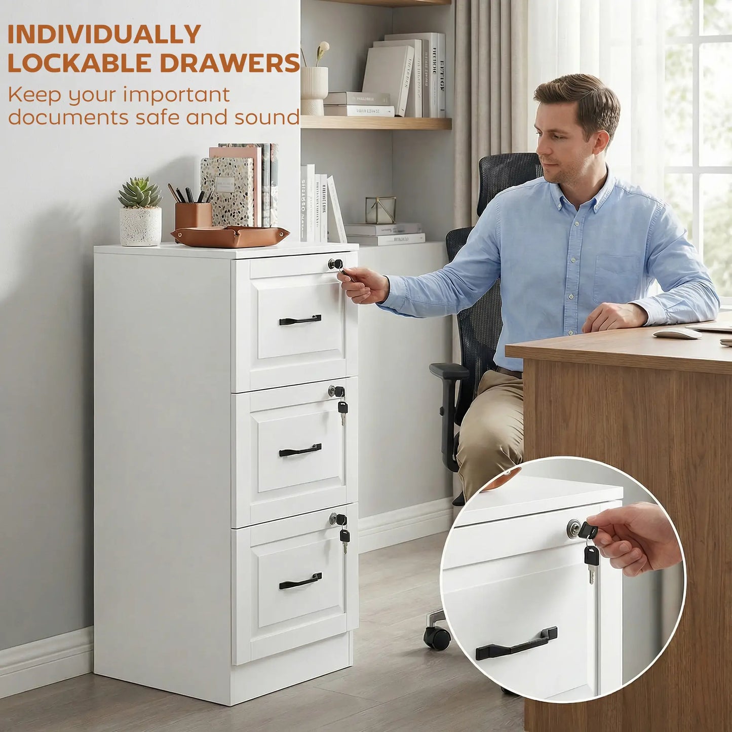 3 Drawer File Cabinet With Lock, Vertical Filing Cabinet, White Office Cabinets & Cupboards at Gallery Canada