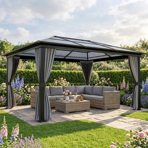 12' x 15' Hardtop Gazebo, Polycarbonate Roof, Aluminum Frame, Dark Grey