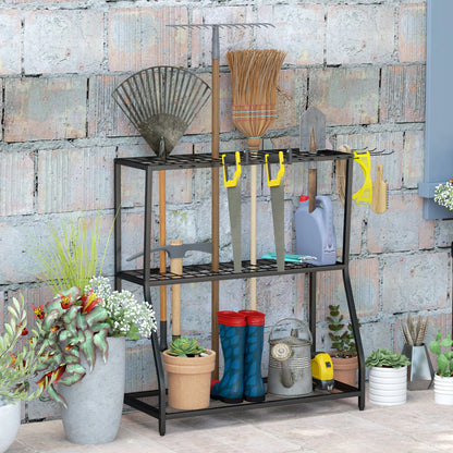 3-Tier Yard Tool Rack, Garden Organizer with Hooks, Black Garden Accessories at Gallery Canada