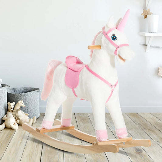 Kids Plush Rocking Horse Unicorn, Realistic Sounds, White & Pink Rocking Horses White and Pink at Gallery Canada