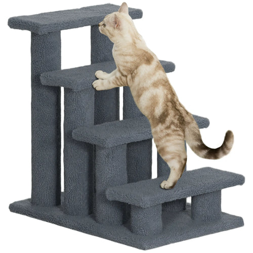 4-Step Carpeted Cat Scratching Post, Pet Stairs, Grey