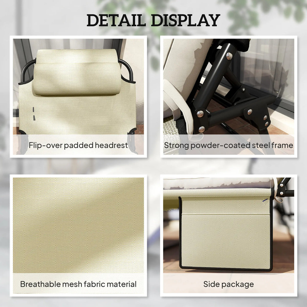 Folding Lounge Chair, 4-Level Reclining Back, Cushion, Beige Lounger Chairs at Gallery Canada
