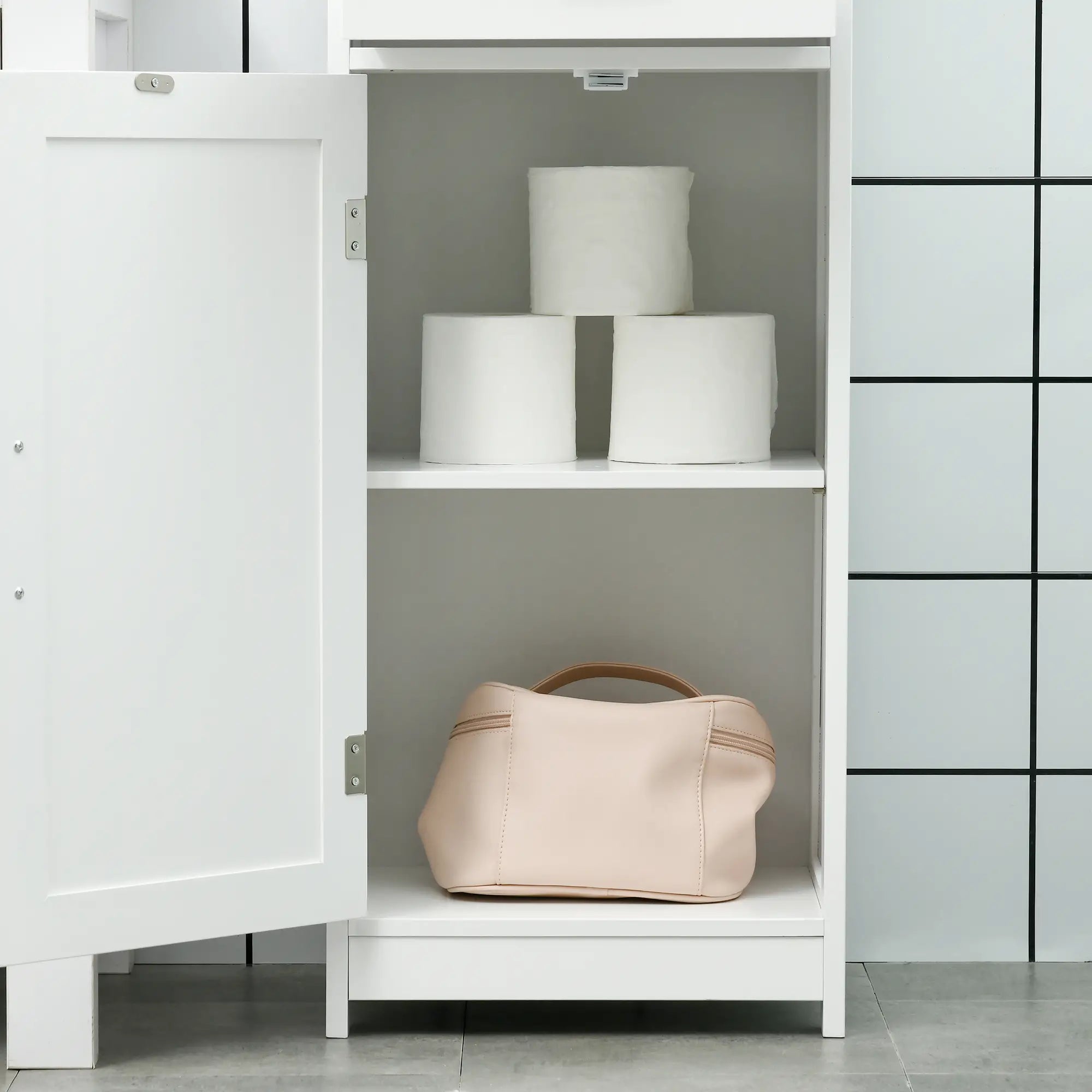 Modern Bathroom Cabinet, Narrow Vanity with Open Shelf, White Bathroom Cabinets at Gallery Canada