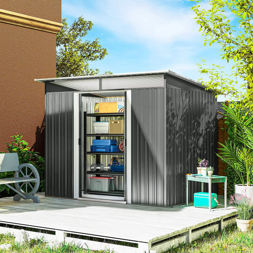 9' x 6.5' Metal Garden Shed, Outdoor Utility Storage, Dark Grey