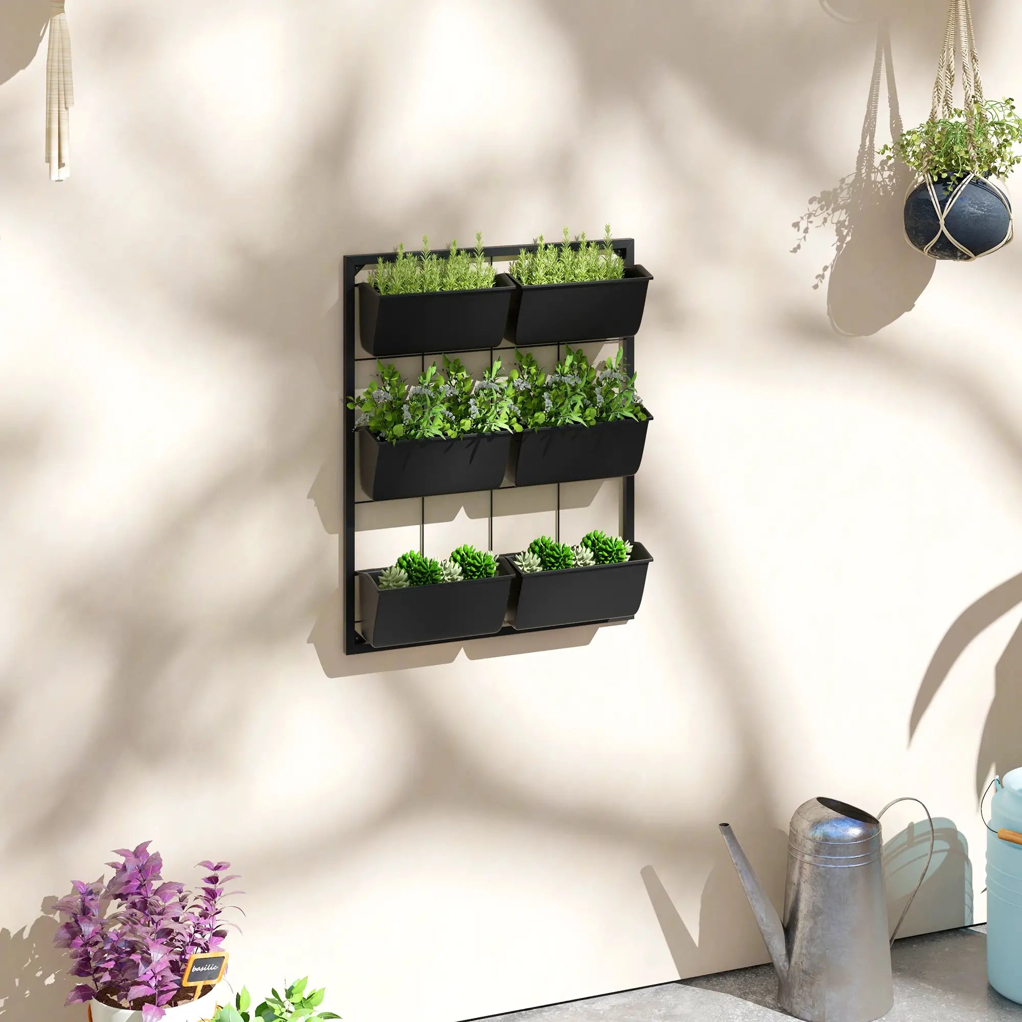 3-Tier Wall Planter With 6 Pots, Indoor Outdoor Hanging Plant Holder Plant Stands at Gallery Canada