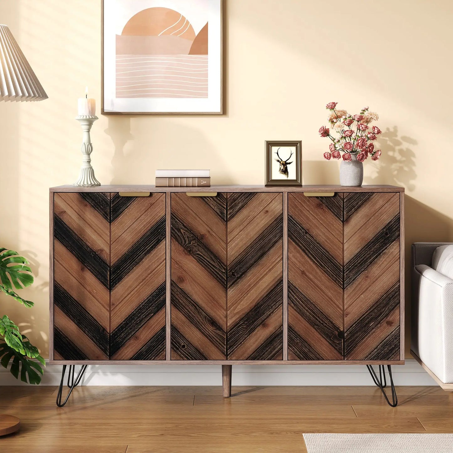 Three-Door Sideboard, Adjustable Shelves, 47" L x 14" W x 29.5" H, Natural Console Tables at Gallery Canada