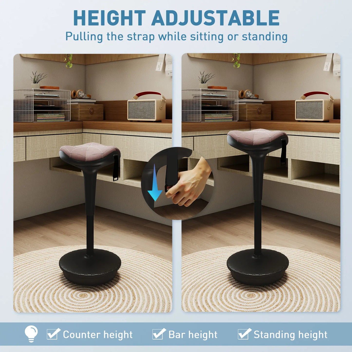 Backless Wobble Stool, Adjustable Standing Desk Chair, Brown Office Chairs at Gallery Canada