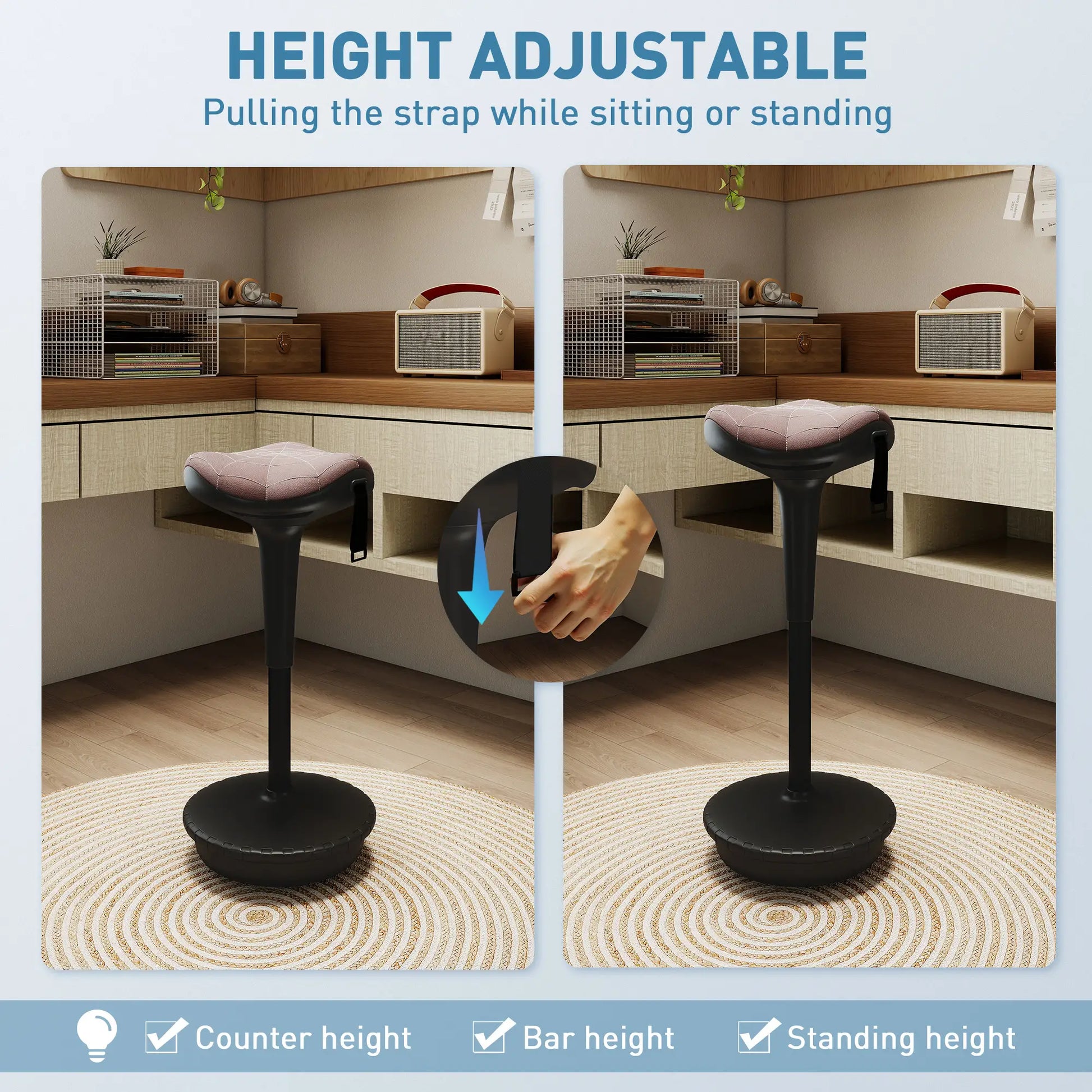 Backless Wobble Stool, Adjustable Standing Desk Chair, Brown Office Chairs at Gallery Canada