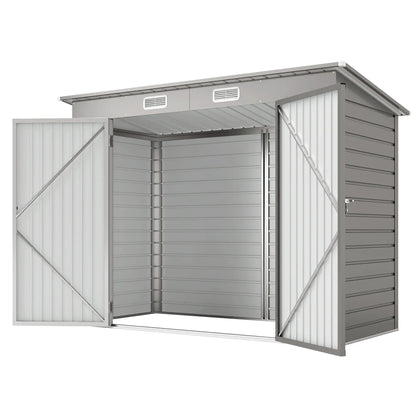 8 x 4FT Galvanized Garden Storage Shed, Metal Outdoor Shed, Light Grey