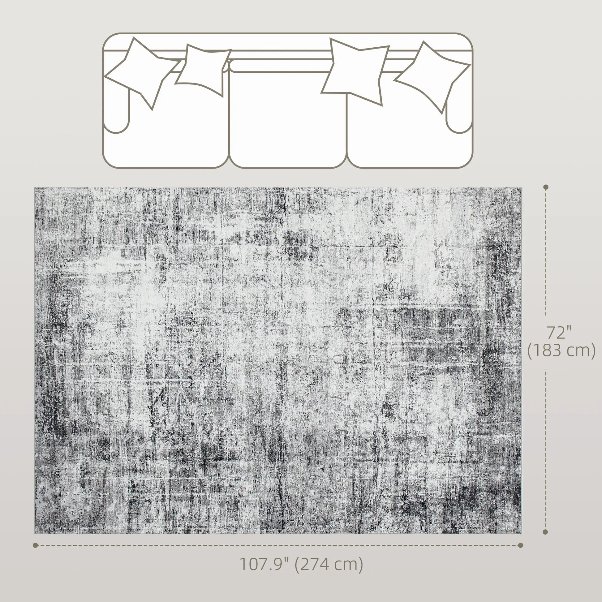 Modern Abstract Area Rug, 6x9, Machine Washable, Non-Slip, Grey Living Room Furniture at Gallery Canada