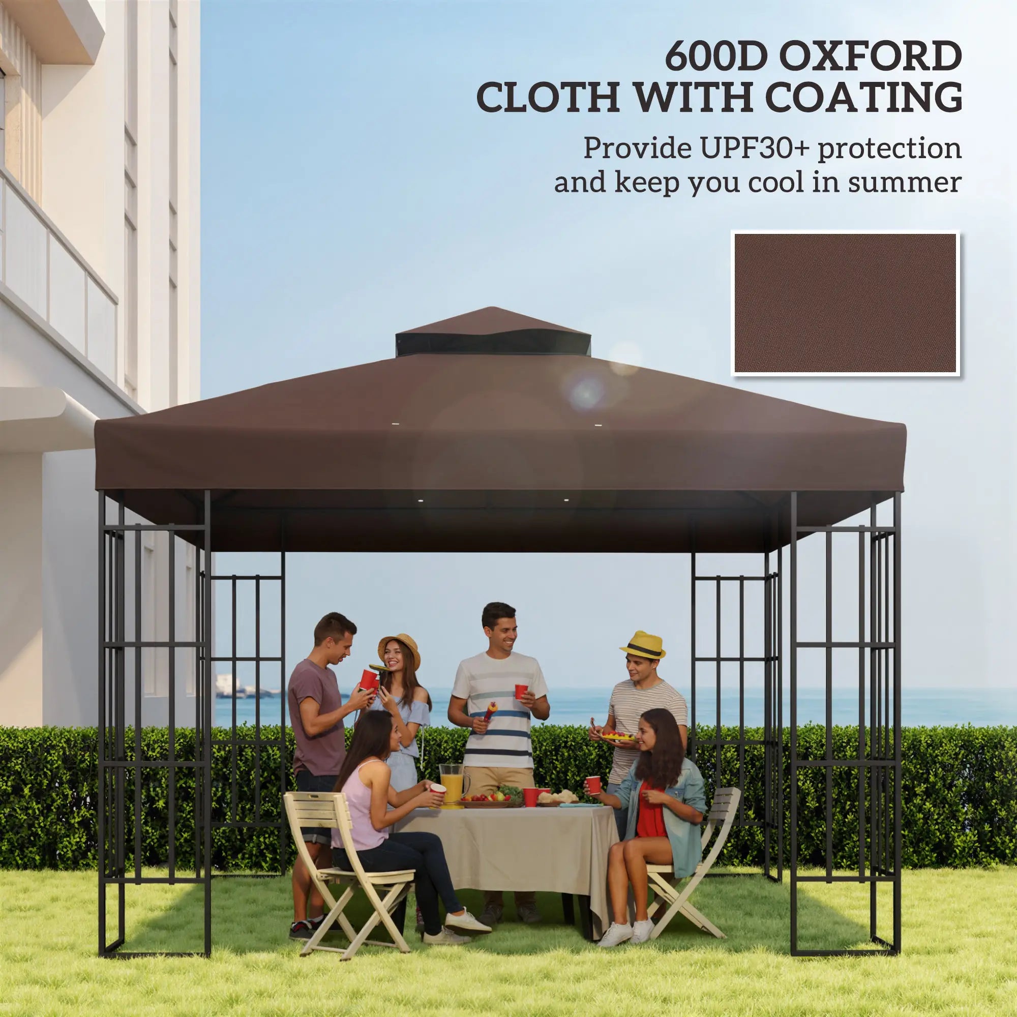 10' x 10' Gazebo Replacement Cover, 2-Tier Roof, UPF30+, Coffee Gazebo Canopy Replacement at Gallery Canada