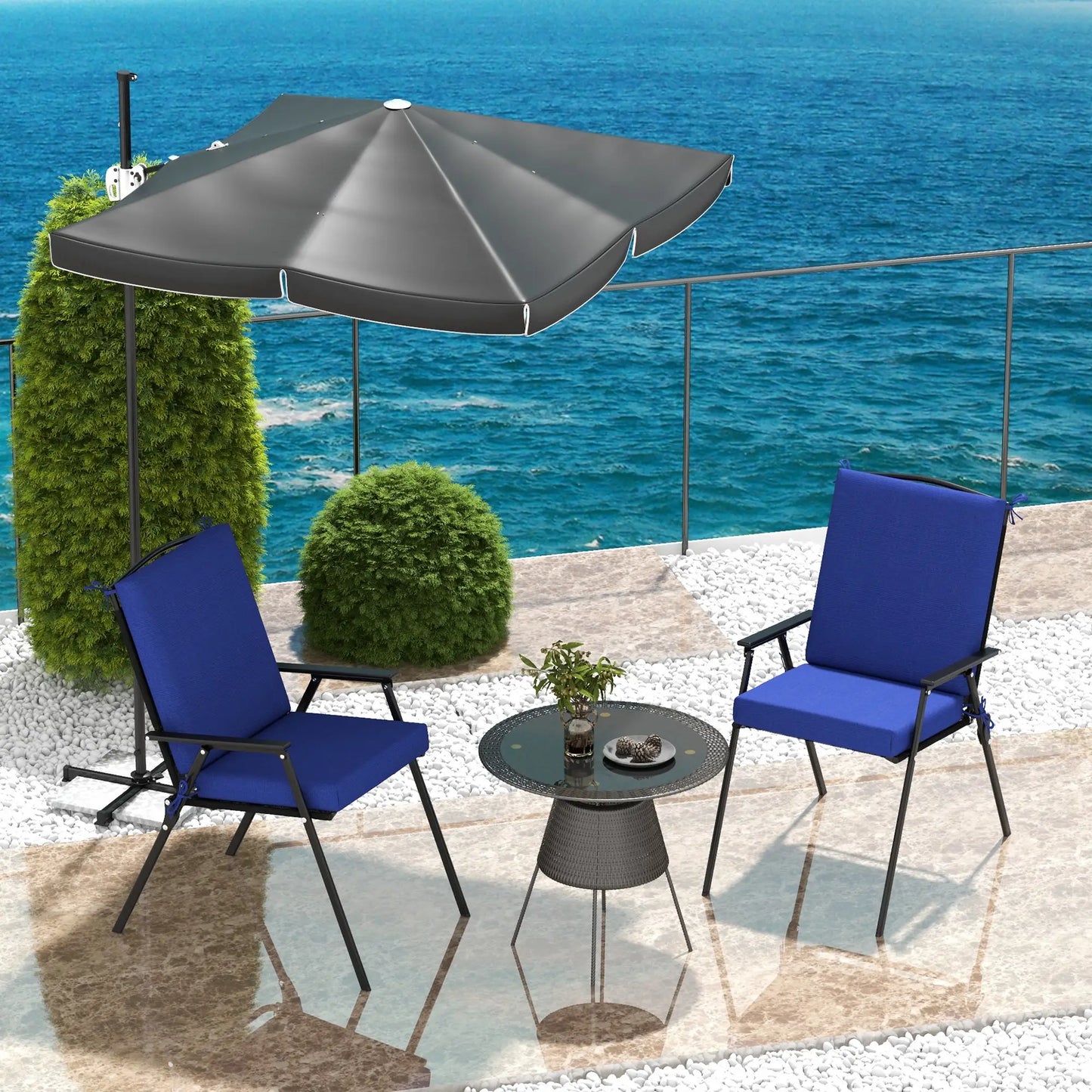 Outdoor Cushions Set of 2, Dining Chair Seat Cushions with Back, Navy Patio Chair Cushions at Gallery Canada